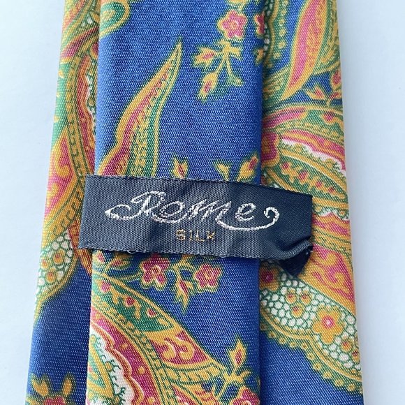 4/$25 Vintage Rome Silk Necktie Baroque Floral Print Blue Red Orange Green - Picture 7 of 11